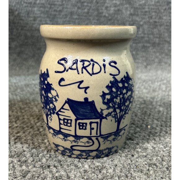 Vintage 90s Pottery Crock Stoneware Sardis OH 1996 on Bottom Cottage House - Picture 1 of 9